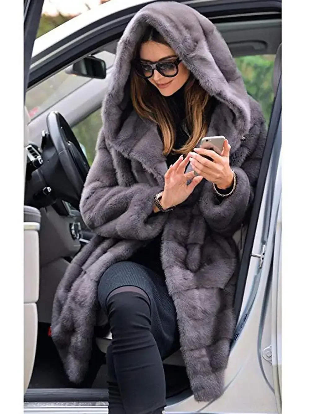 

Women's Sheepskin Coat 2025 Winter Long Hooded Fur Jacket Loose Fit Thick Warm Parka Luxury Outerwear