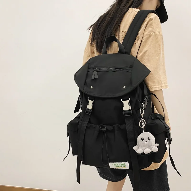 

Black Waterproof Nylon Women Backpack Female Travel Bag Backpacks Schoolbag for Teenage Girls Solid Color Bookbag Mochila