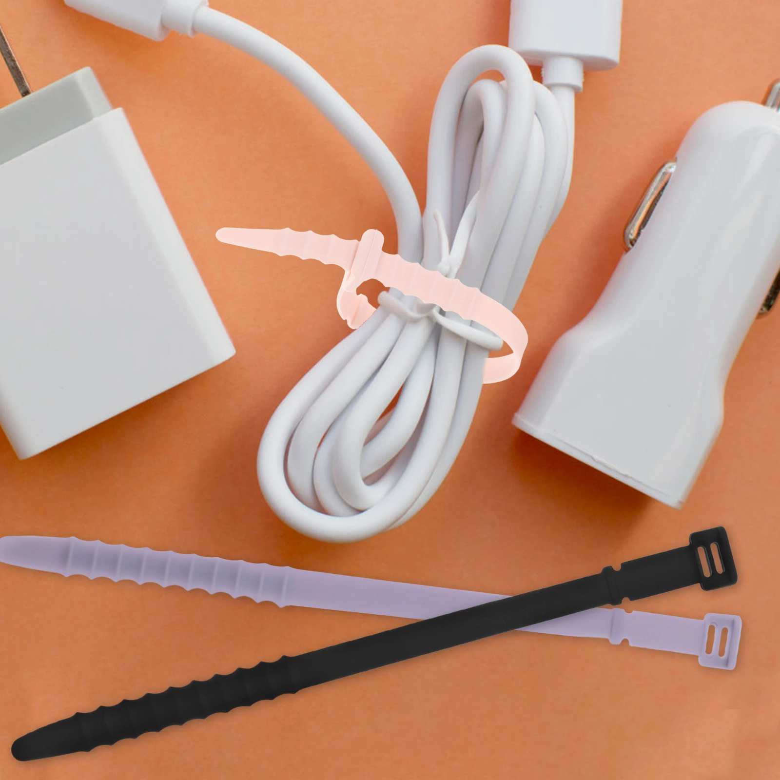 

10pcs Silicone Cable Ties 180Mm Extended Reusable Zip Ties For Electronics Wire Management Elastic Cord Organizer Straps Heavy