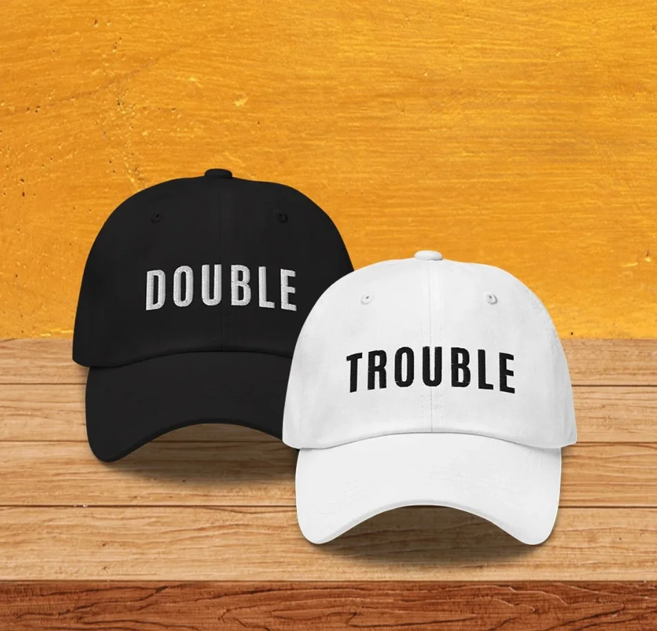 Custom Couple Matching Hats, Double Trouble Embroidery Funny Baseball Cap, Cute Best Friends Pair Hats, Gift For Newlywed Hats