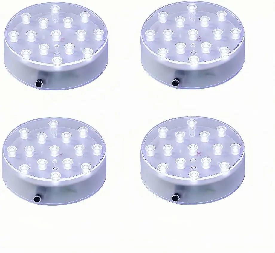 

4 Inch Round LED Vase Light Base with Batteries, Set of 4 for Glass Art and Centerpieces