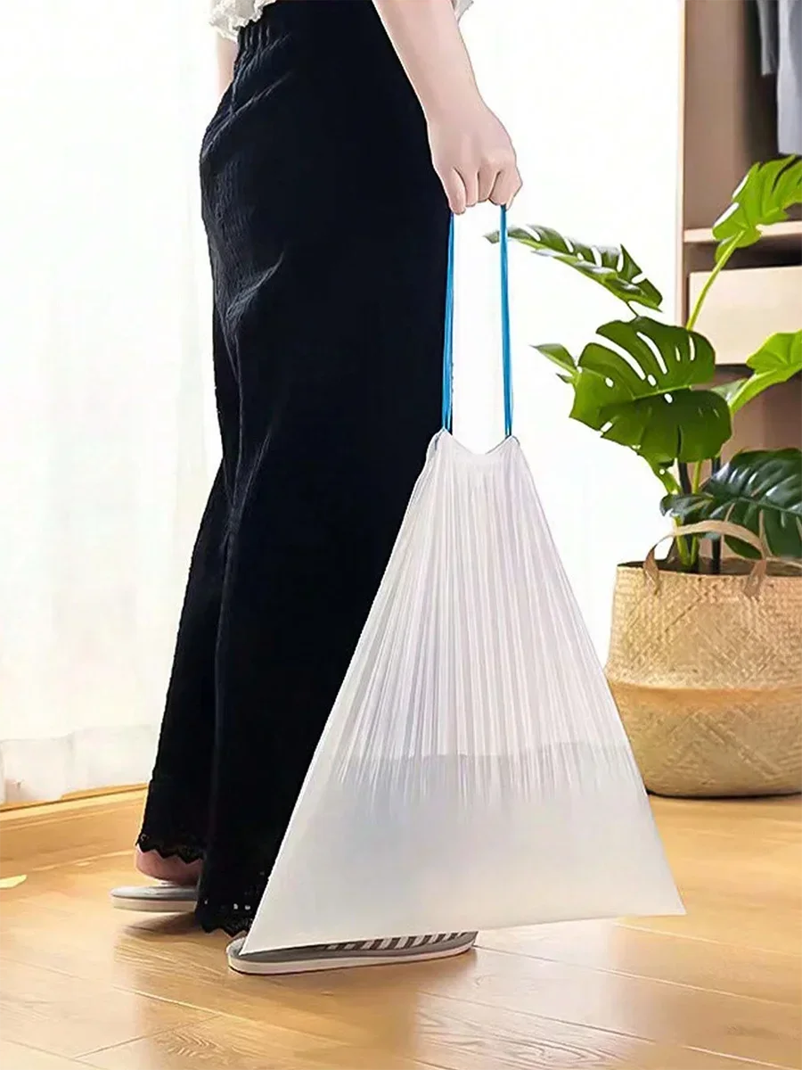 15pcs/roll Thick Trash Bags, Tear-Off Drawstring Trash Can Liners,For Home, Kitchen, Restaurant, Living Room, Garbage Sorting