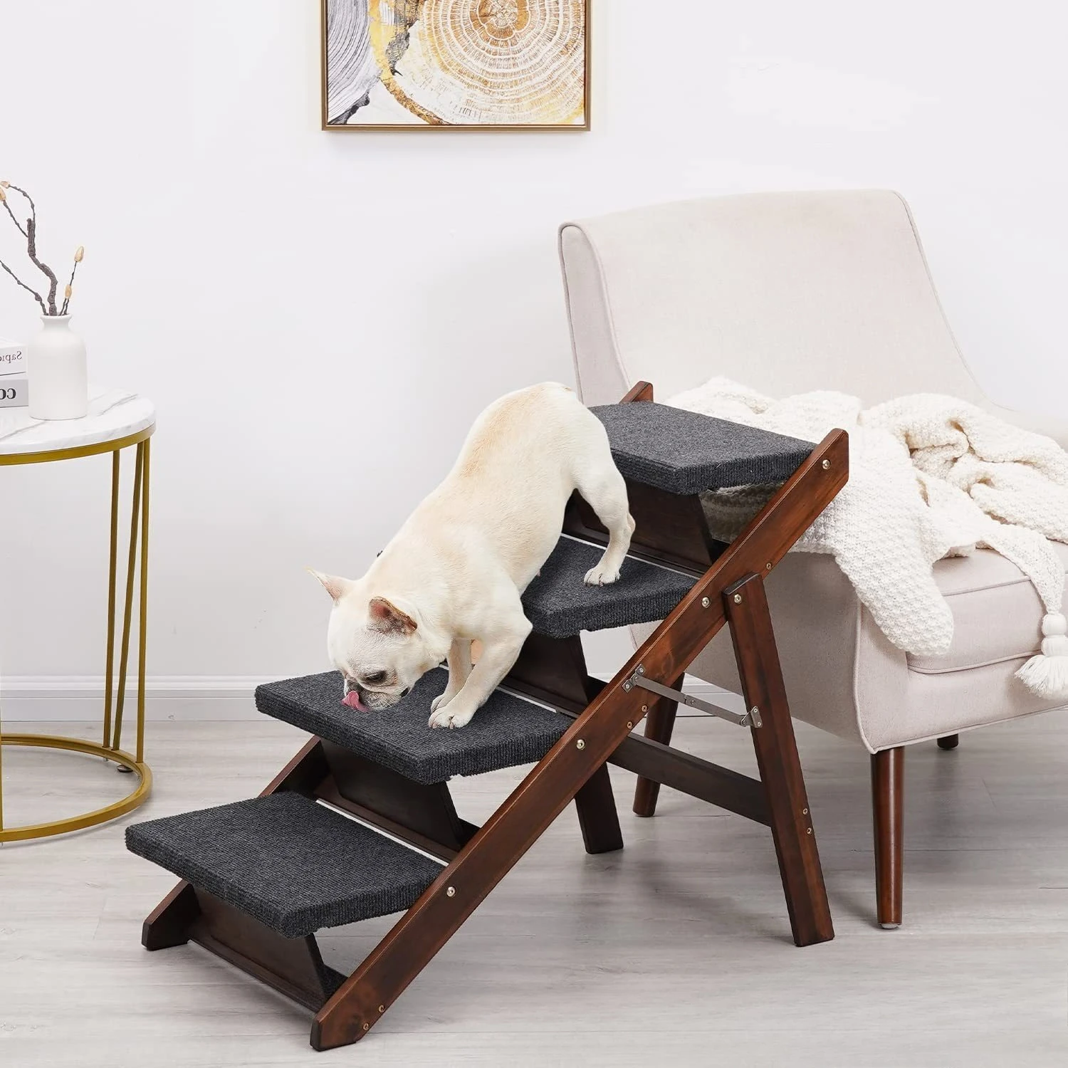 

Wooden Pet Ladder Adjustable Small Dog Wood Dog Stairs Slope Steps Bedside Ladder Dog Ladder