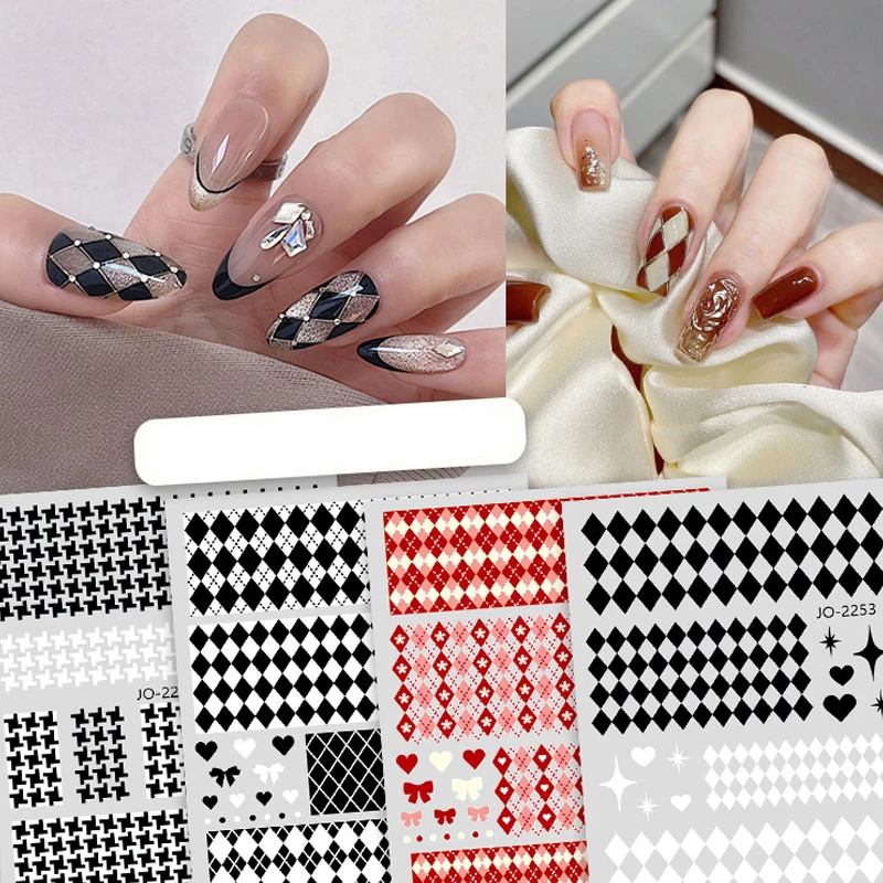 3D Fashion Nail Art Sticker Manicure Designs adesivo autoadesivo con motivo a scacchi a rombo di colore di alta qualità