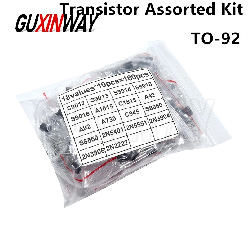 180pcs Transistor Assorted Kit TO-92 18kinds*10pcs 2N2222 S9013 S9014 S9015 S9018 S8050 S8550 5551 5401 2N3904 2N3906 C1815