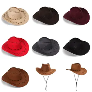 Chapéu de cowboy ocidental camurça unissex, Boné de vaqueiro da moda, Chapéu feminino, vestido extravagante do oeste selvagem prático masculino, venda quente 8 principais vendas chapeu cabedal - №4