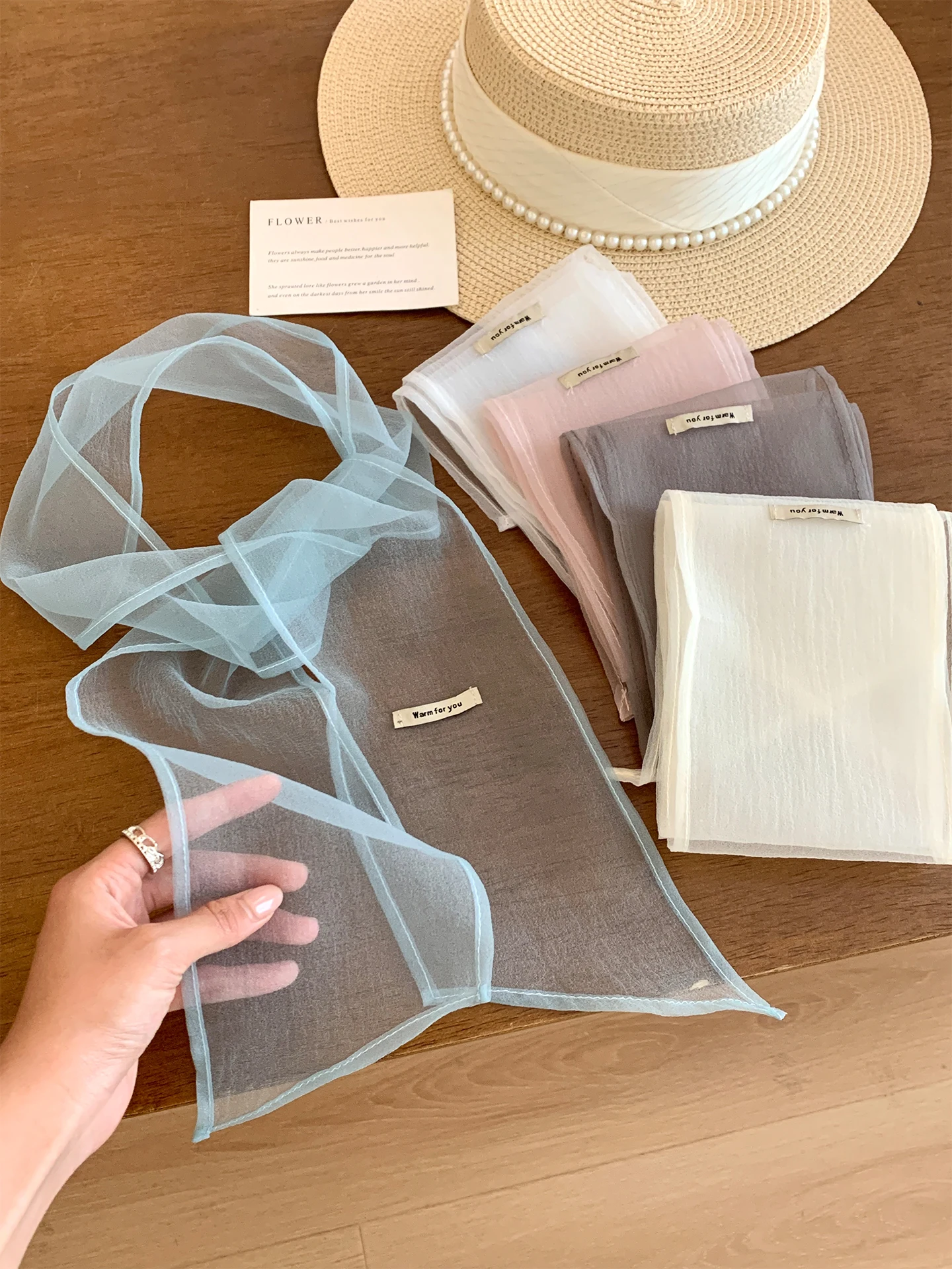 Korean Style Thin Long Pure Color Silk Scarf Women's Summer High-End Versatile Neck Scarf Atmosphere Sensation Sash Decoration