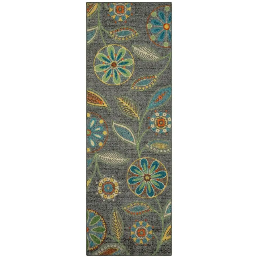 

Коврик Reggie Floral Runner, сделанный в США, моющийся, нескользящий, для кухни, прихожей и прачечной, 2 x 6 футов, темно-серый.