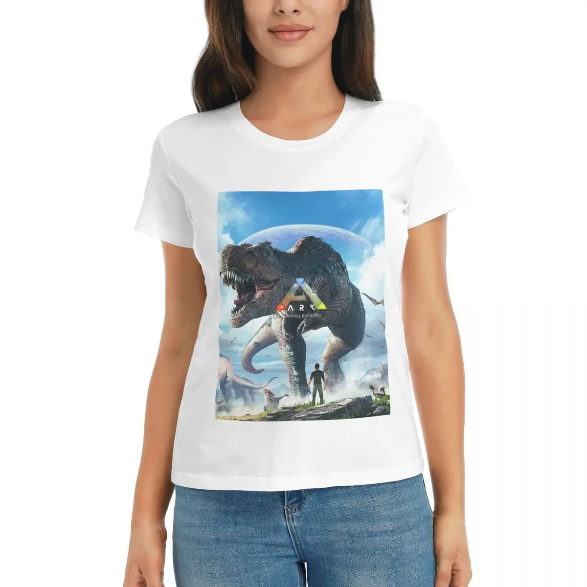 

Женская футболка, идея для подарка, Ark Survival Evolved, летние футболки с короткими рукавами, хлопковые футболки с круглым вырезом, одежда, топы, уличная одежда