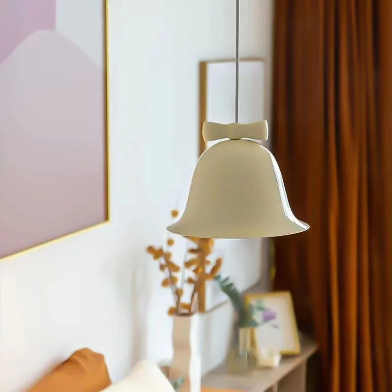 Nordic Cream Bell Pendant Light for Balcony Entryway Bedside, Minimalist Small Hanging Lamp for Dining Bar, Home Decor