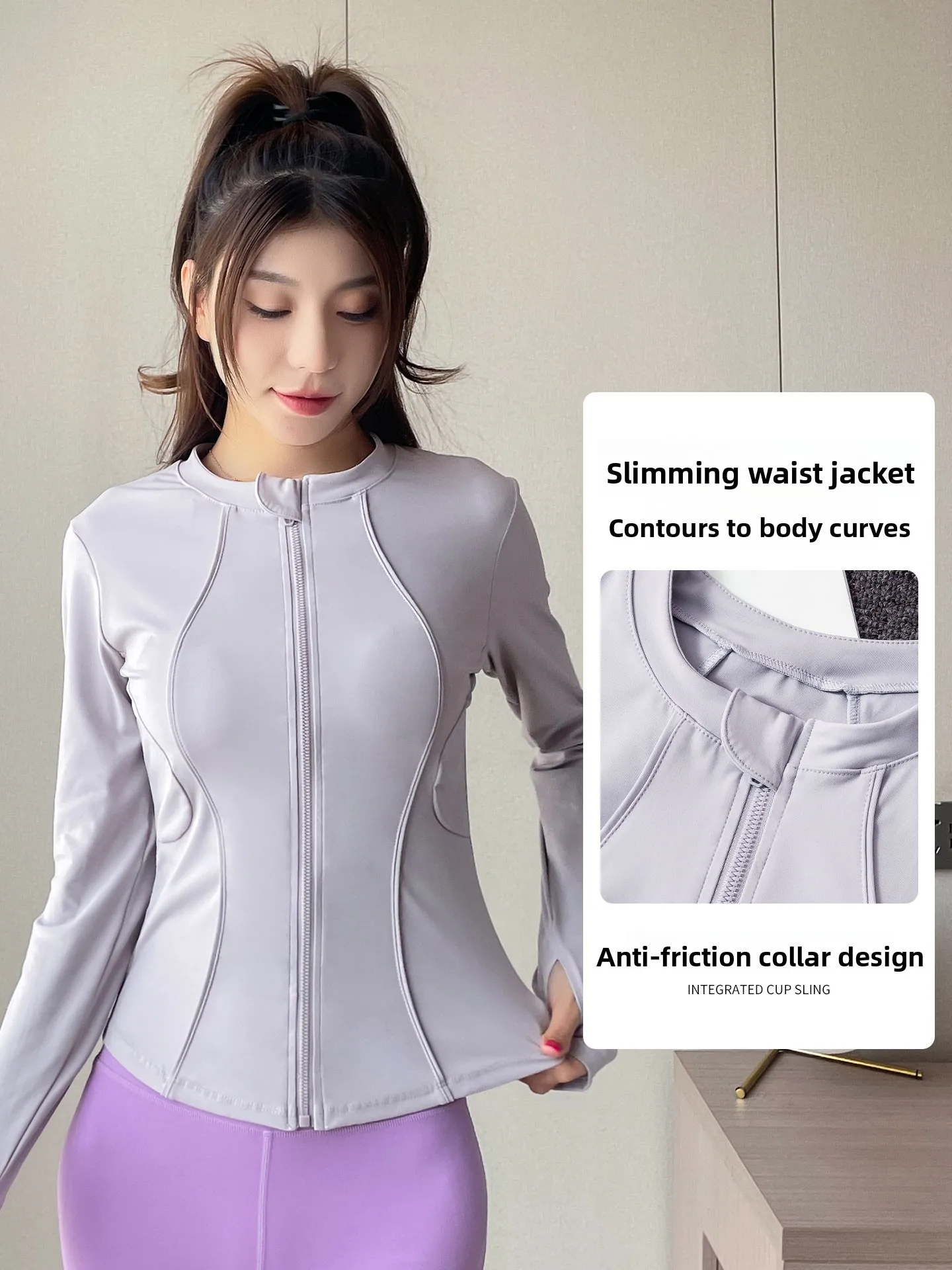 素晴らしいヨガフィットネストレーニングセット レディースピラティスアウターウェア ダンスフレアパンツ ロングスリーブ ラウンドネック ジッパー開閉 ナイロン製