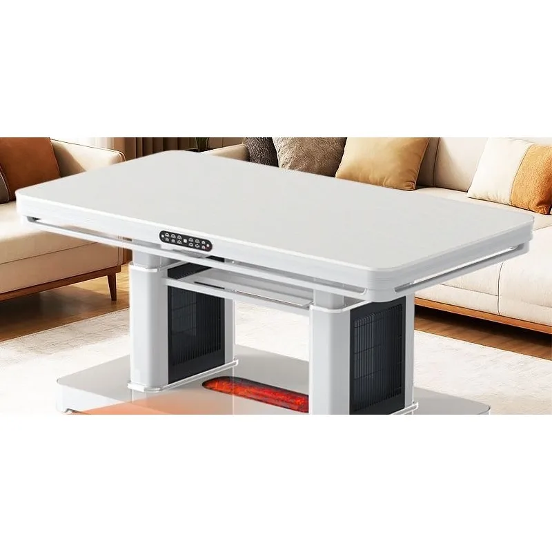Electric heating table, simulated flame, multifunctional liftable coffee table, energy-saving smart dual-use heater