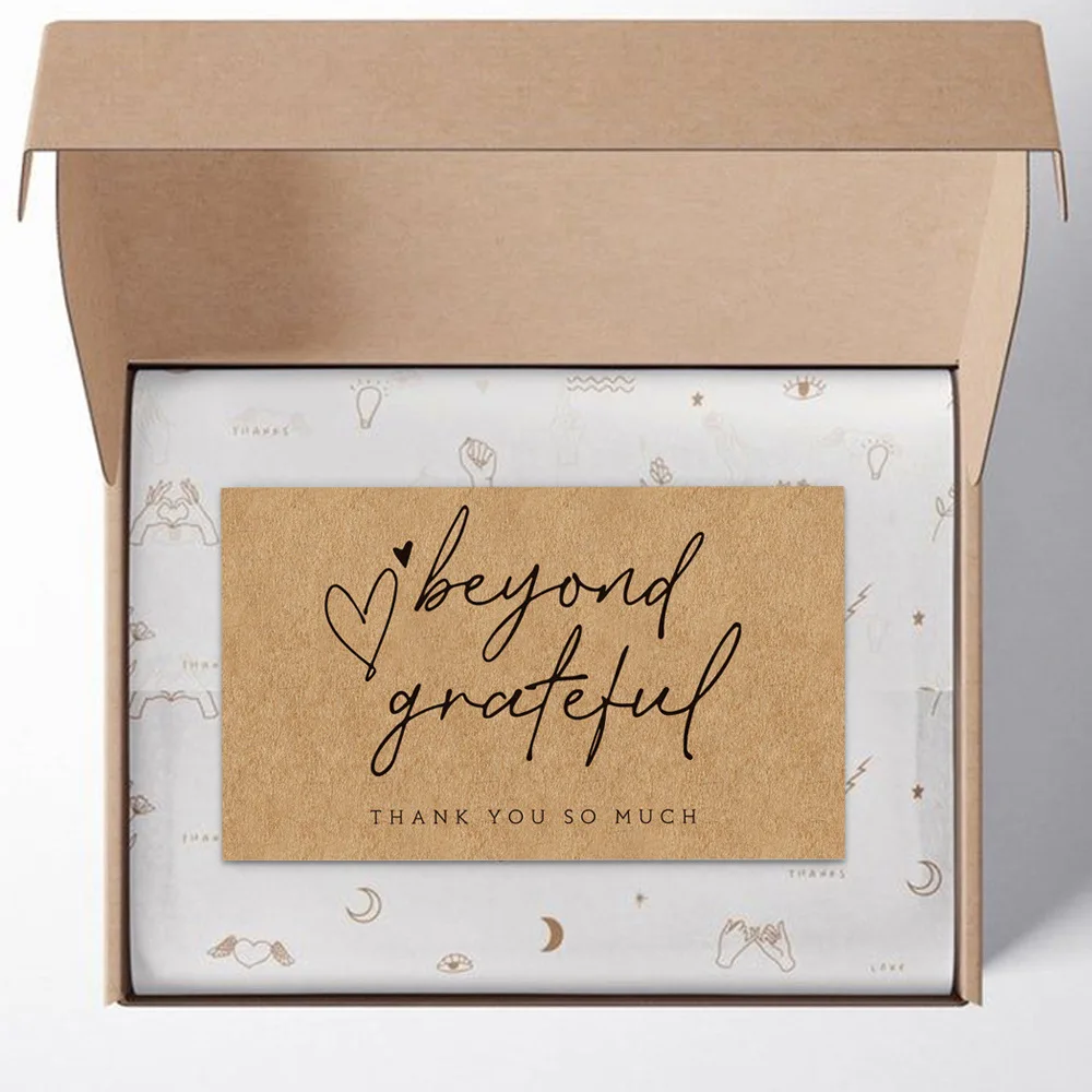 

30pcs Kraft Paper Grateful Greeting Gift Box Thank You Cards Supporting Cards for Small Bussiness Packaging Wholesale Supplies