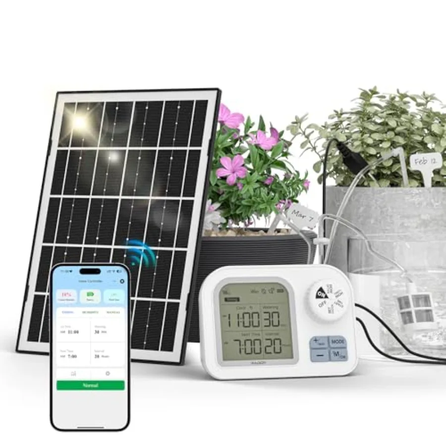

Solar Drip Irrigation System for Indoor Outdoor Use ABS Plastic Black Smart APP Control with IPX7 Waterproof and Adjustable Soi