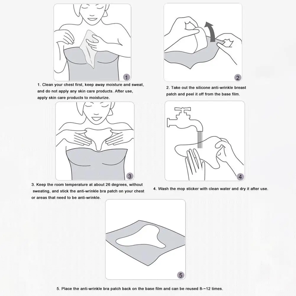 رقع سيليكون مضادة للتجاعيد لرفع الصدر والرقبة ، بطانات أشرطة ، رفع علوي للعين ، وسادة إزالة تجاعيد الجلد القابلة لإعادة الاستخدام ، E4w8