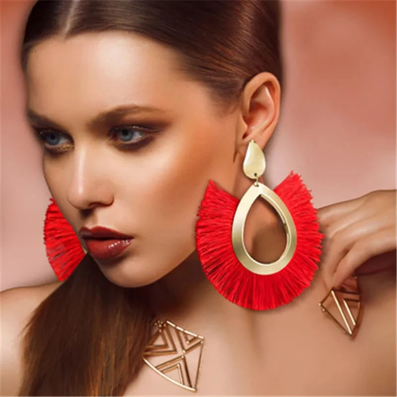 WLP Vintage Bohemian Colored Big Tassel Drop Earrings for Women Trendy Hollow Design Dangle Ear Drop Earring Jewelry brincos