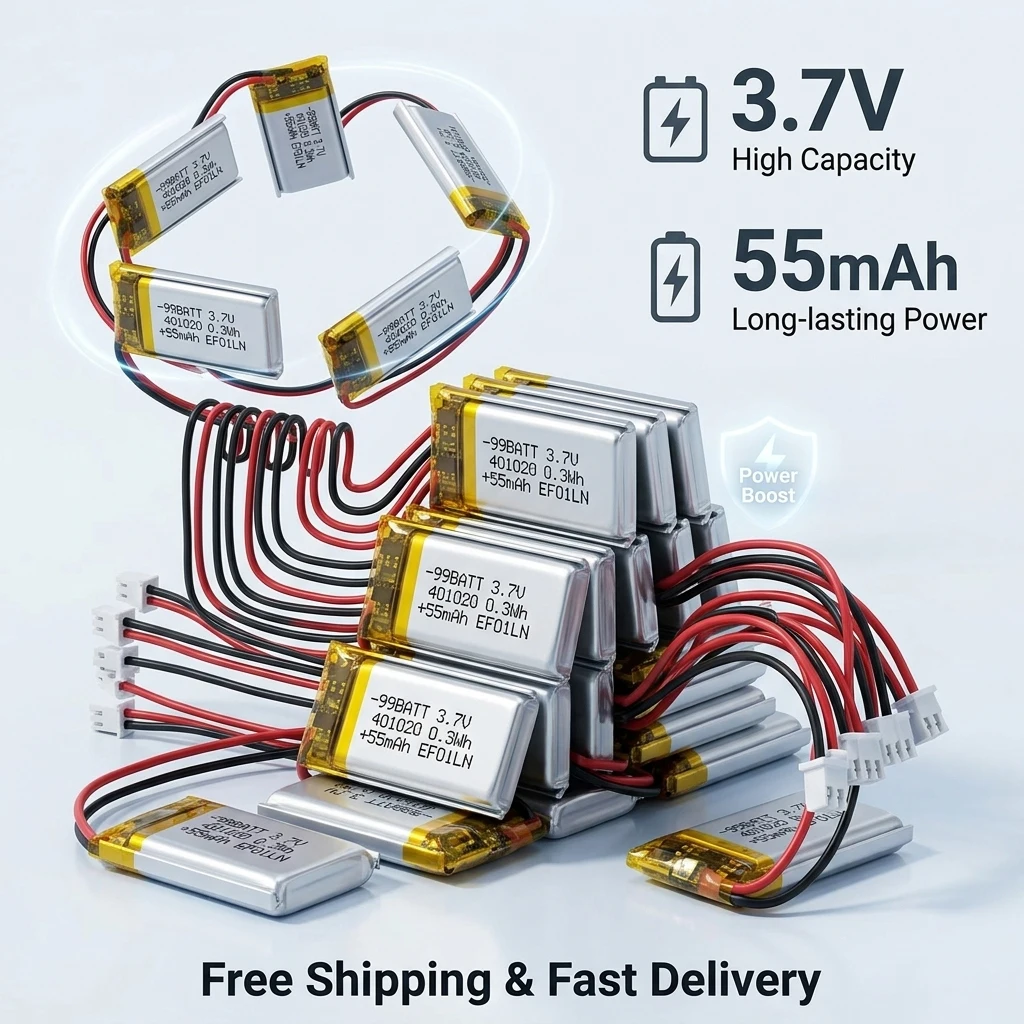 

401020 3.7V 55mAh Li-Po Battery Replacement for Bluetooth Earphone Headset Recording Pen Toy Car Mini Speaker GPS Navigator