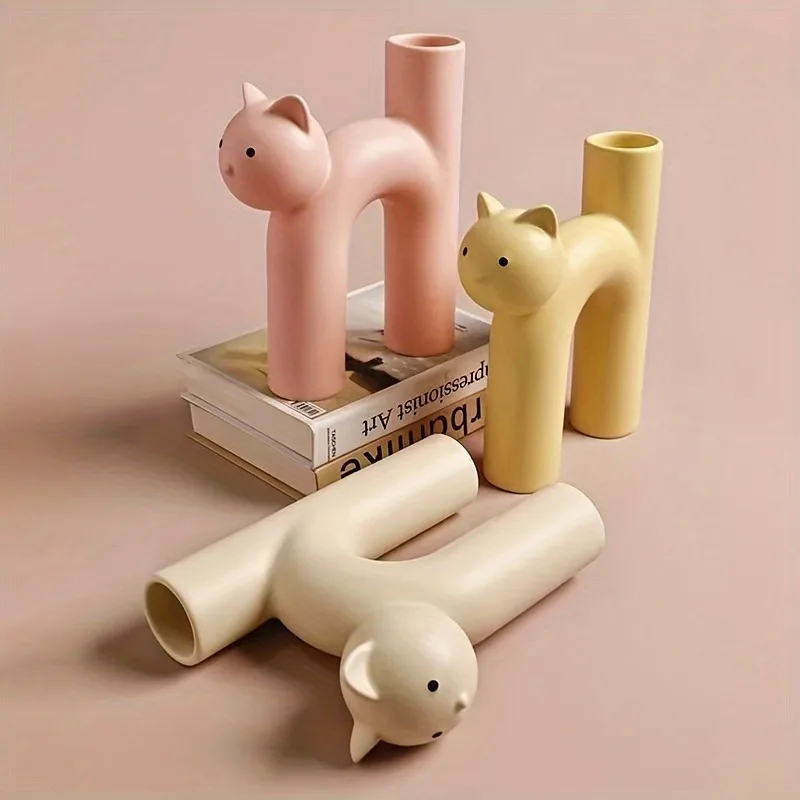 Charming cat shaped resin vase - Spring/Summer modern simple decoration, perfect for home and office, unique gift ideas
