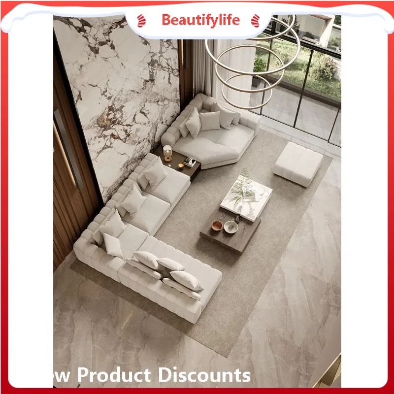 

A38 linen large combination large flat-floor villa home sofa combination corner princess piano keys special-shaped minimalist