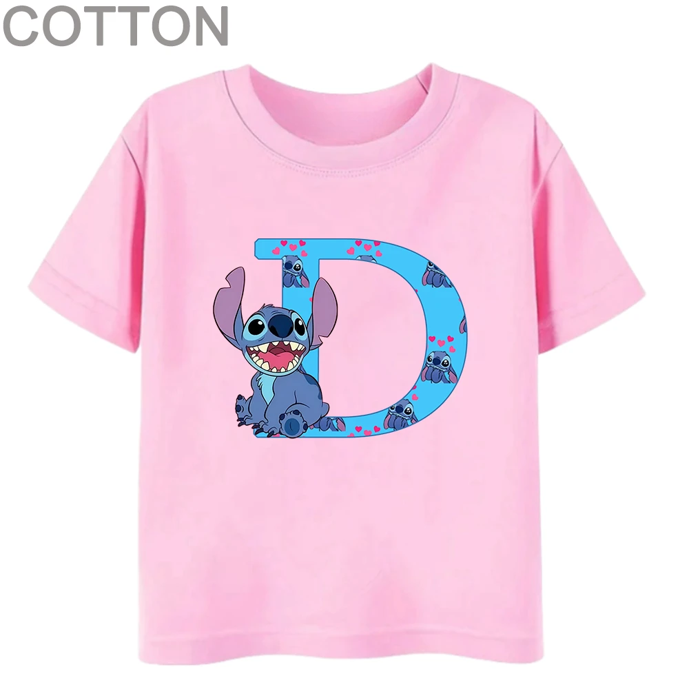 Stitch Letter ABC Cotton Children T-Shirt Name Combination Tee Shirts Cartoons Kawaii Kid Casual Clothes Girl Boy Harajuku Tops