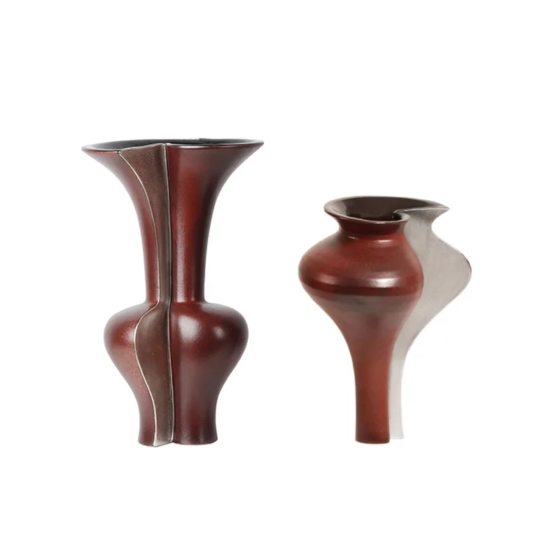 

Medieval Wabi Sansan Wind Red Ceramic Vase Art Model Room Sales Office Living Room Table Dining Table Flower Arranger Ornament