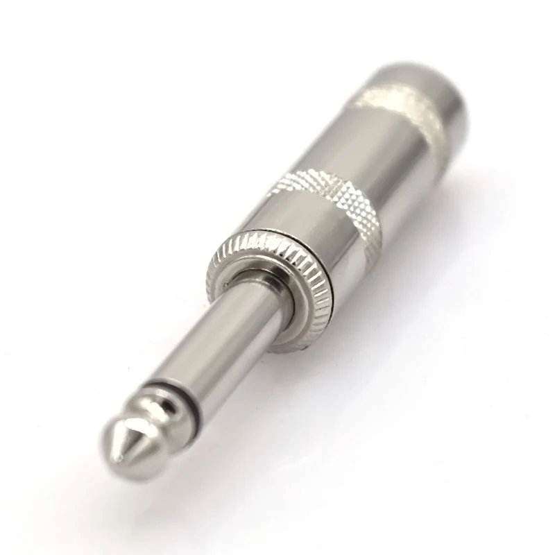 1Pc Silver Metal Plated 6.35mm Mono Jack Plug Audio Connector Solder Cable DIY Audio Adapter 6.3mm Male Plug for guitar