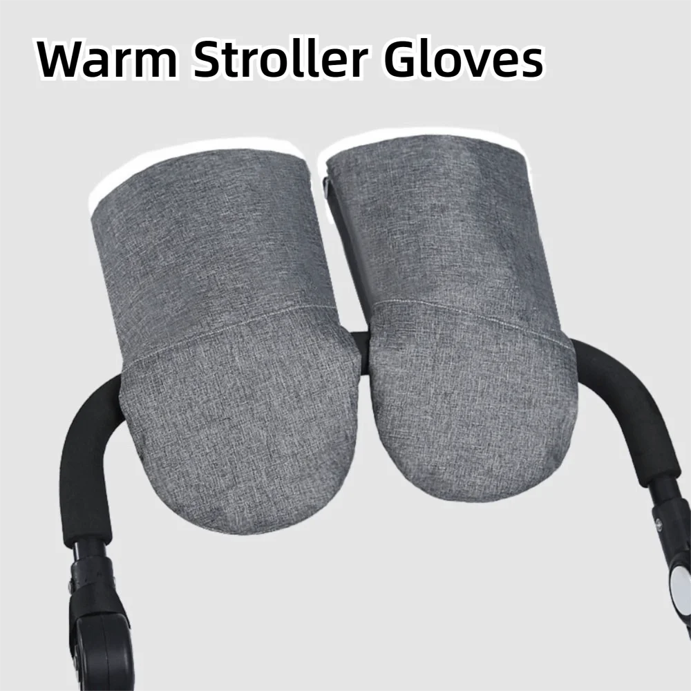 

Warm Fleece Lined Winter Strollers Gloves Thicken Waterproof Nylon Exterior Pram Hand Warmers Anti-Freeze Adjustable