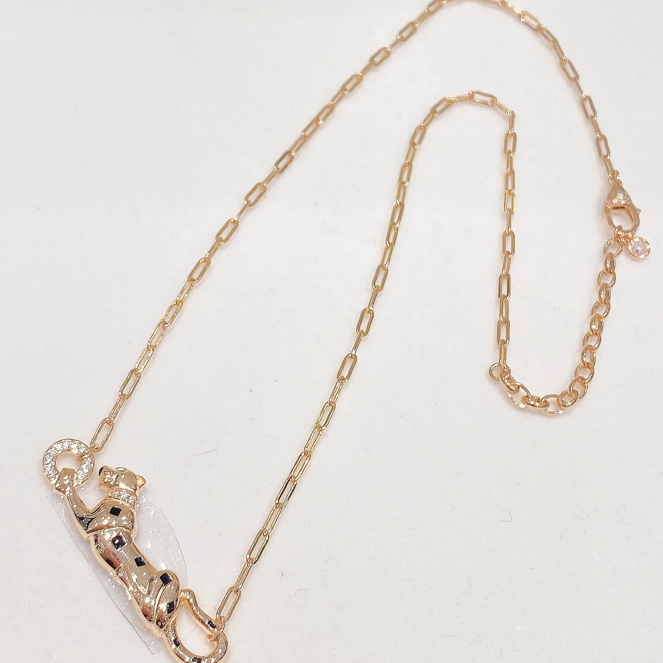 Collar con colgante de leopardo liso de esmalte negro con ojos de diamante de carbono verde, plata maciza 925 de 17g, para mujer, fiesta, joyería fina de pantera.