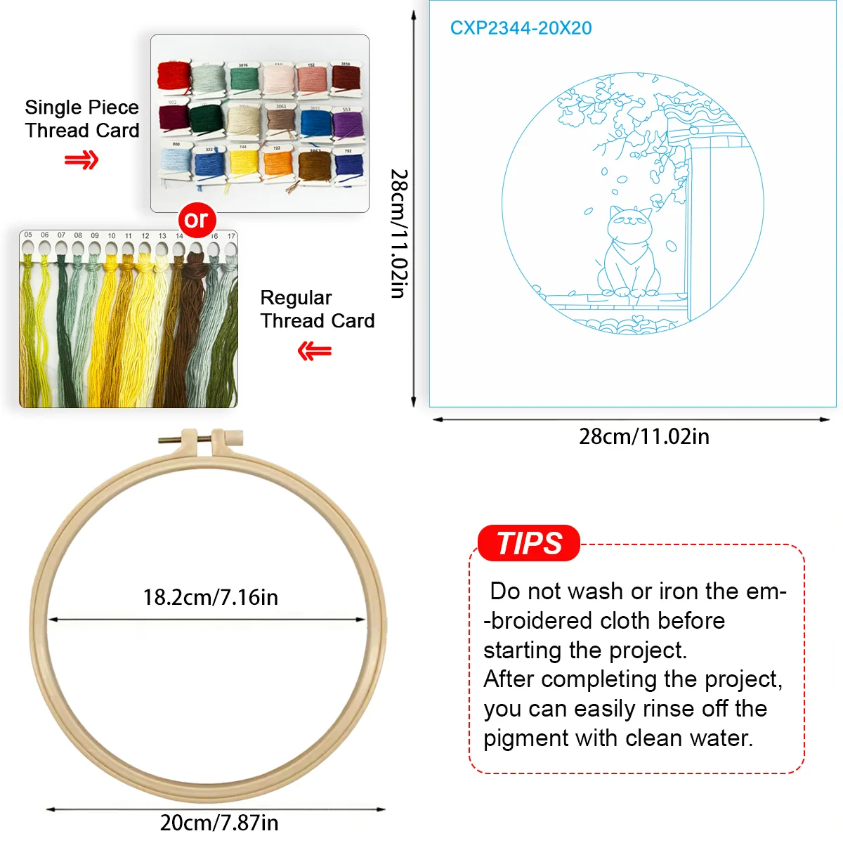 1 Stück 20X20CM/15X15CM 7,87/6,3 Zoll Katzen-Stickerei-Starter-Kit DIY-Kit DIY-Stickerei-Set für Anfänger Heimdekoration – Detail 5