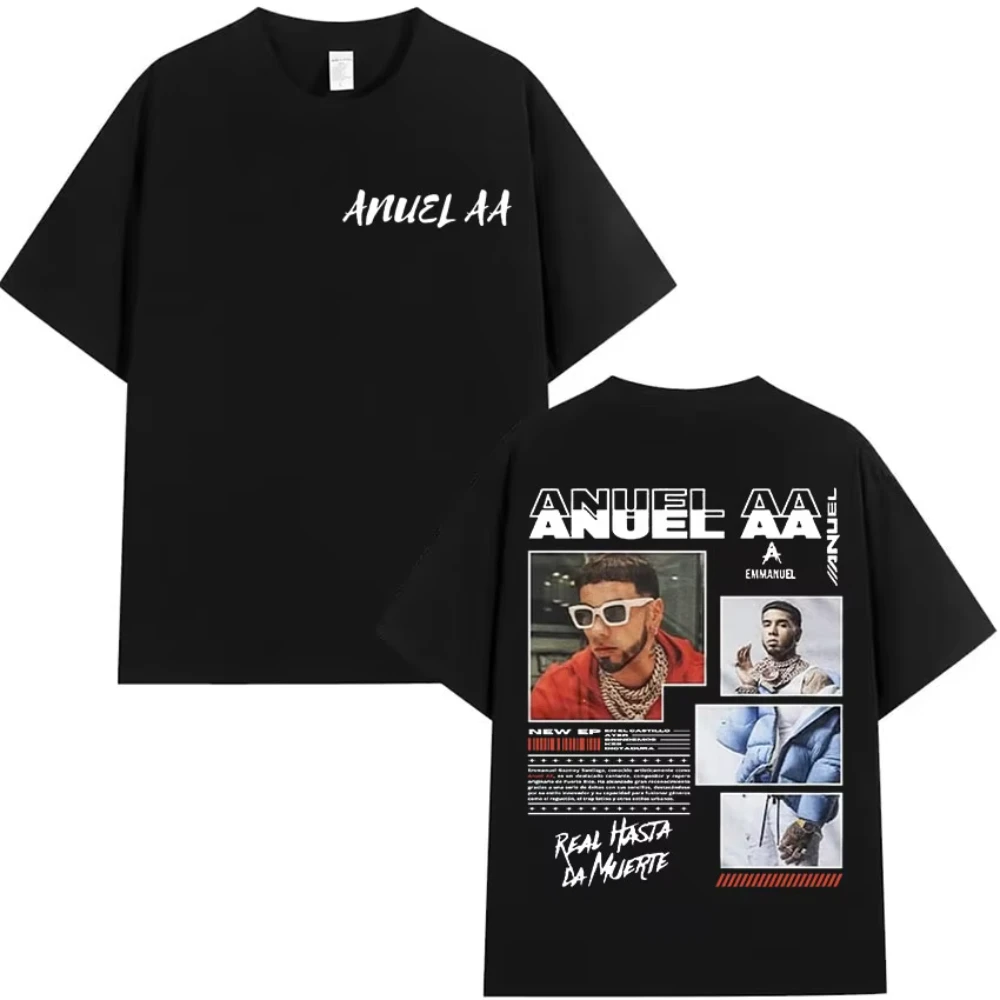 

2025Rapper Anuel AA Real Hasta La Muerte Tour Новый альбом Футболка Мужская и женская готическая футболка в стиле хип-хоп Хлопковая футболка с коротким рукавом