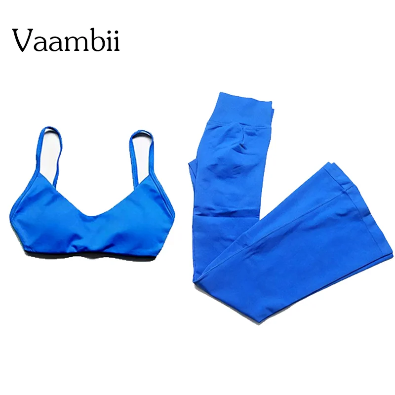 Impact Scoop Neck Bra+Flares Running Workout Fitness Sportwear Yoga Set Naked Feel Women Gym Clothes Breathable 2 Piece Outfit