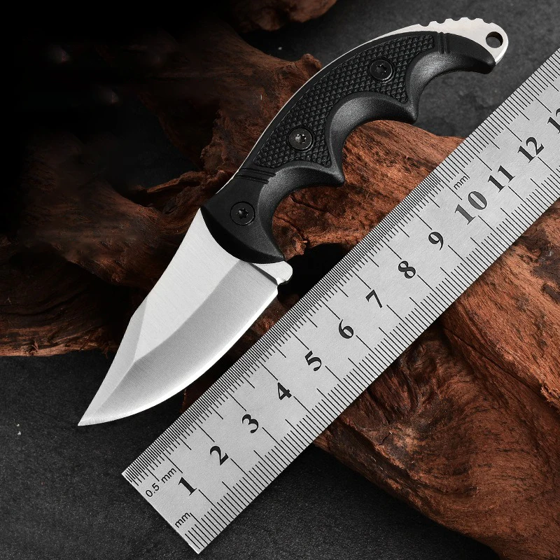 

3CR13 Нержавеющая сталь Острый маленький нож с фиксированным лезвием Нейлоновая ручка Открытый инструмент для выживания в кемпинге Нож EDC с цепочкой для ножей