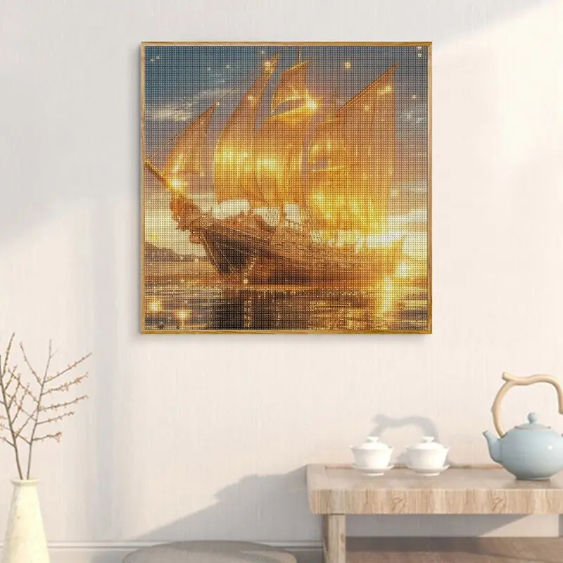 SDOYUNO 5D DIY Diamond Painting Sailboat Diamond Embroidery Gold Ship Cross Stitch Full Round Square Drill Mosaic Art Gift Decor