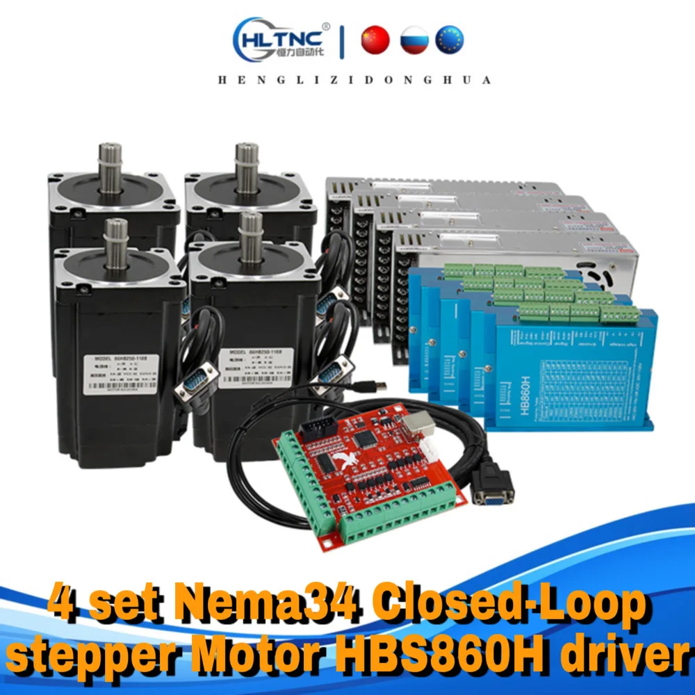 

Fast shipping 4 set Nema34 Closed-Loop stepper Motor 6A 4.5Nm 8.5Nm 12Nm+2-Phase HBS860H HBS86H Driver +400w60v power For CNC