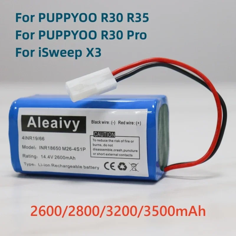 Aleaivy 14.4V 3500mAh/3200mAh Li-ion Battery For PUPPYOO R30 R35 , PUPPYOO R30 Pro , For iSweep X3 Robot Vacuum Cleaner Part