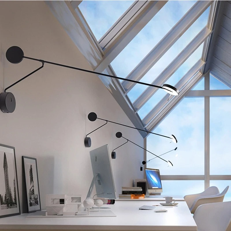 2026 Modern Black Swing Arm Long Wall Lamp Adjustable Pole Sconce LED Light for Study Room Minimalist Home Office Lighting