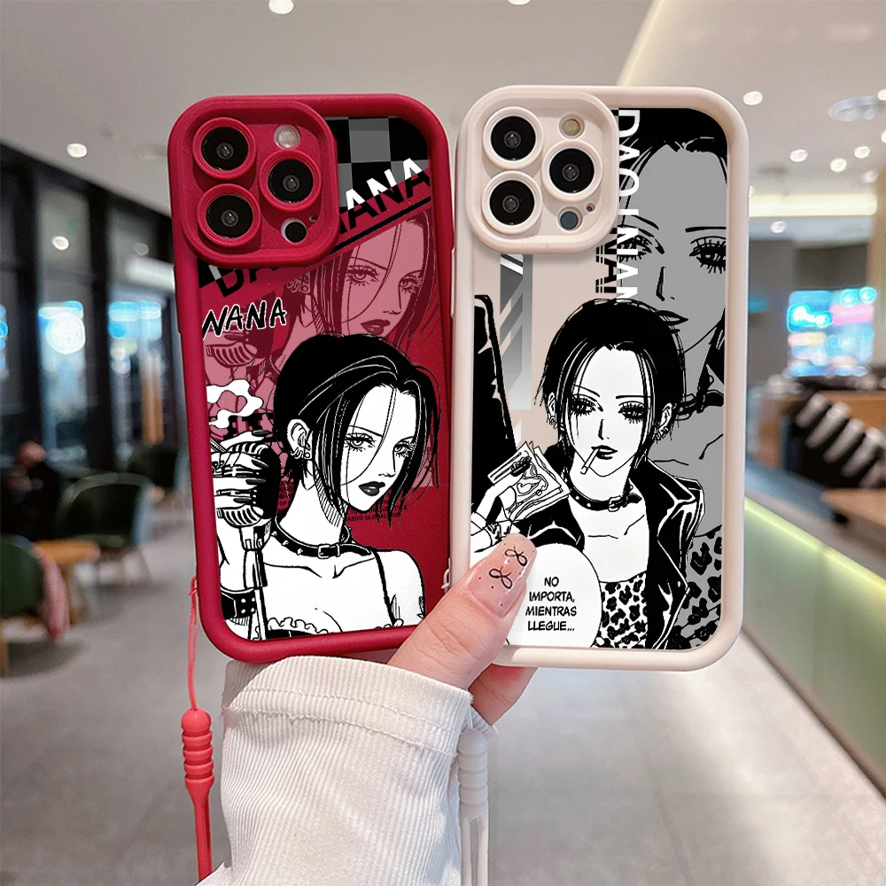 Fashion Oosaki Nana Phone Case for IPhone 16 15 14 13 12 11 Pro Max Mini XR XS X 7 8 Plus Soft TPU Back Cover with Hand Strap