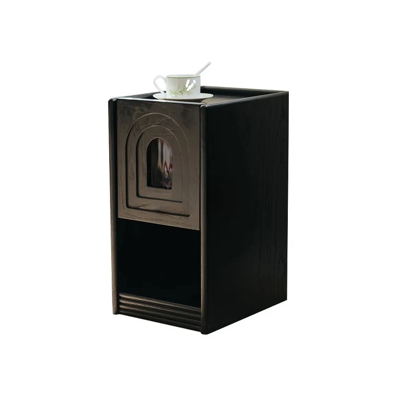 A Solid wood ultra-narrow bedside table bedroom small medieval style living room side cabinet