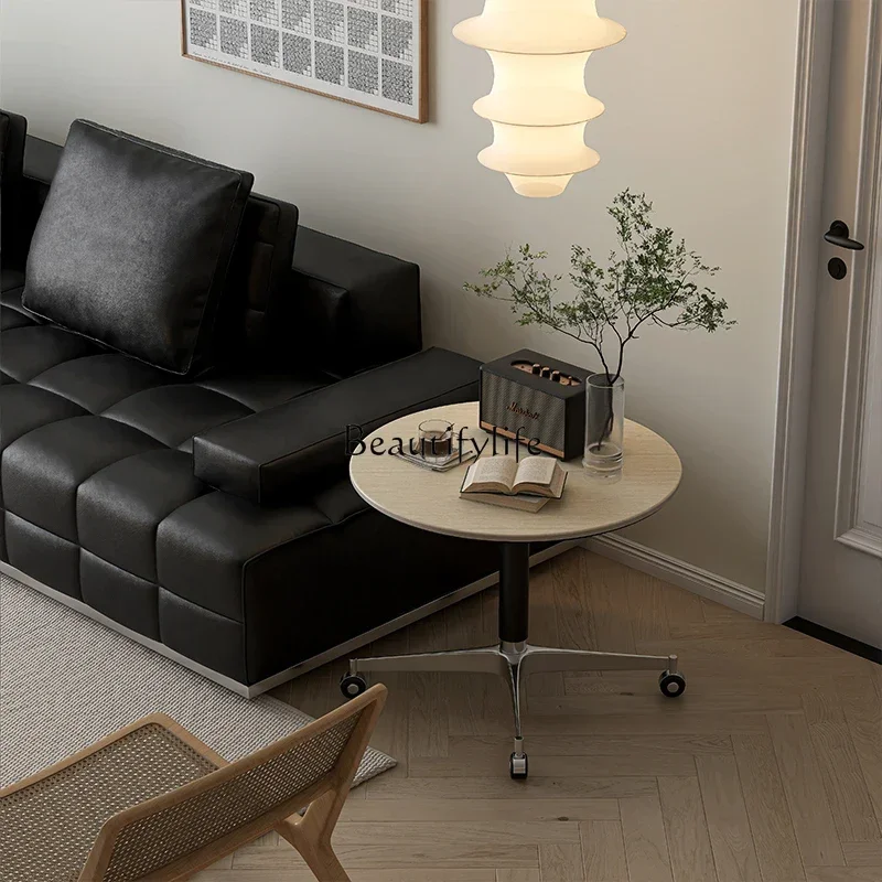 

D06Lifting round coffee table movable living room rock slab multi-functional small tea table