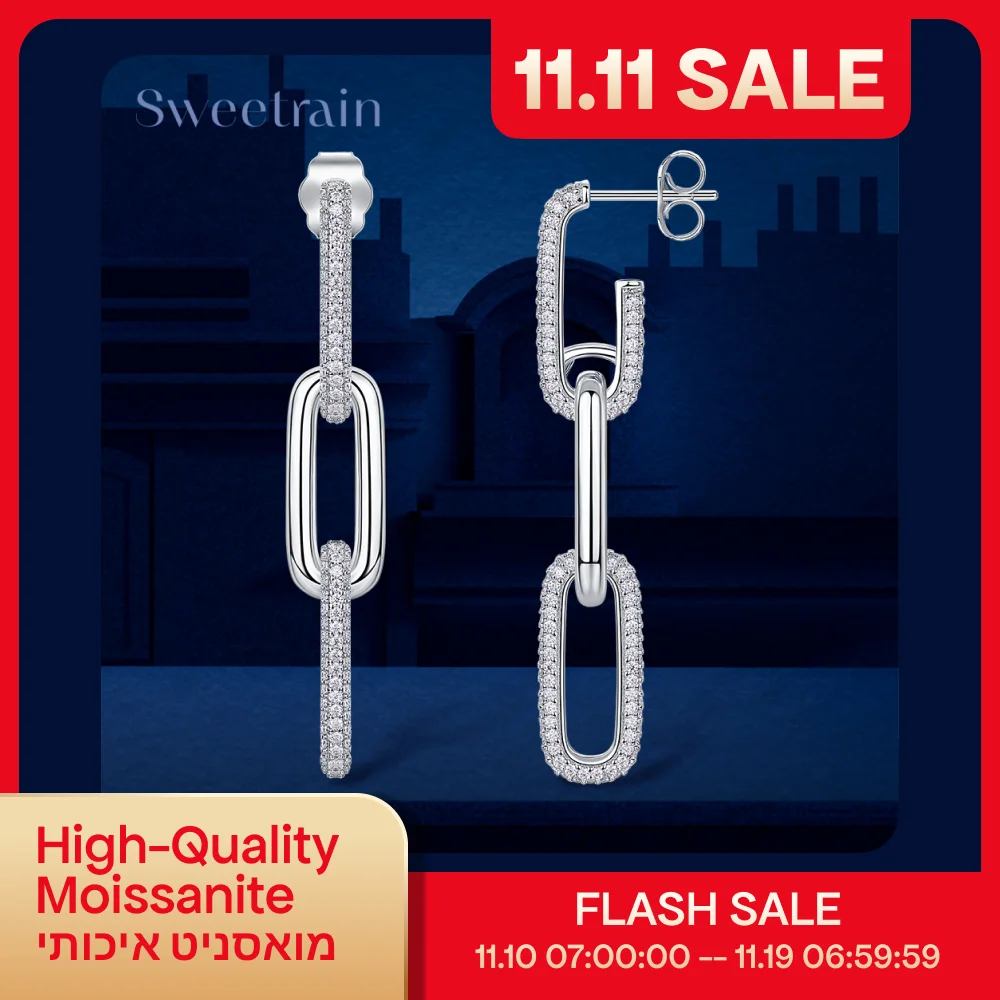 

Серьги Sweetrain с покрытием из муассанита 18 карат, стерлинговое серебро 925 пробы, скрепки, висячие серьги для женщин, модные ювелирные изделия