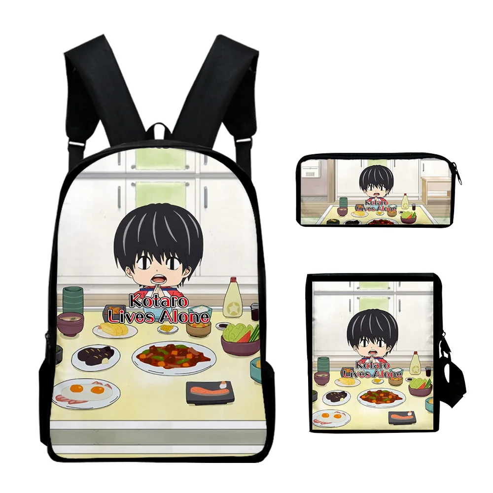 Classic Kotaro Lives Alone Anime 3D Print 3pcs/Set pupil School Bags Laptop Daypack Backpack Inclined shoulder bag Pencil Case