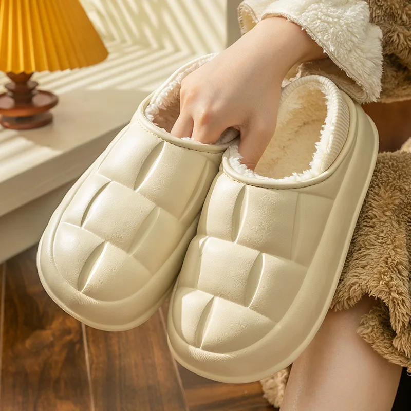 2025 Winter Home Cotton Shoes Women's Thickened, Anti Slip, Waterproof, Snow Proof, Warm External Wear Cotton Slippers For Men