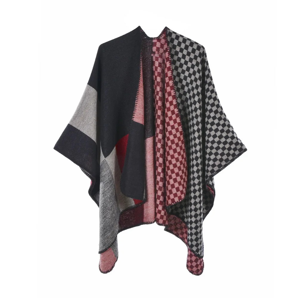 Shawl Autumn Winter New Warm Scarf Shawl European American Fashion Split Cashmere Cloak Multi-purpose Shawl Ponchos P1