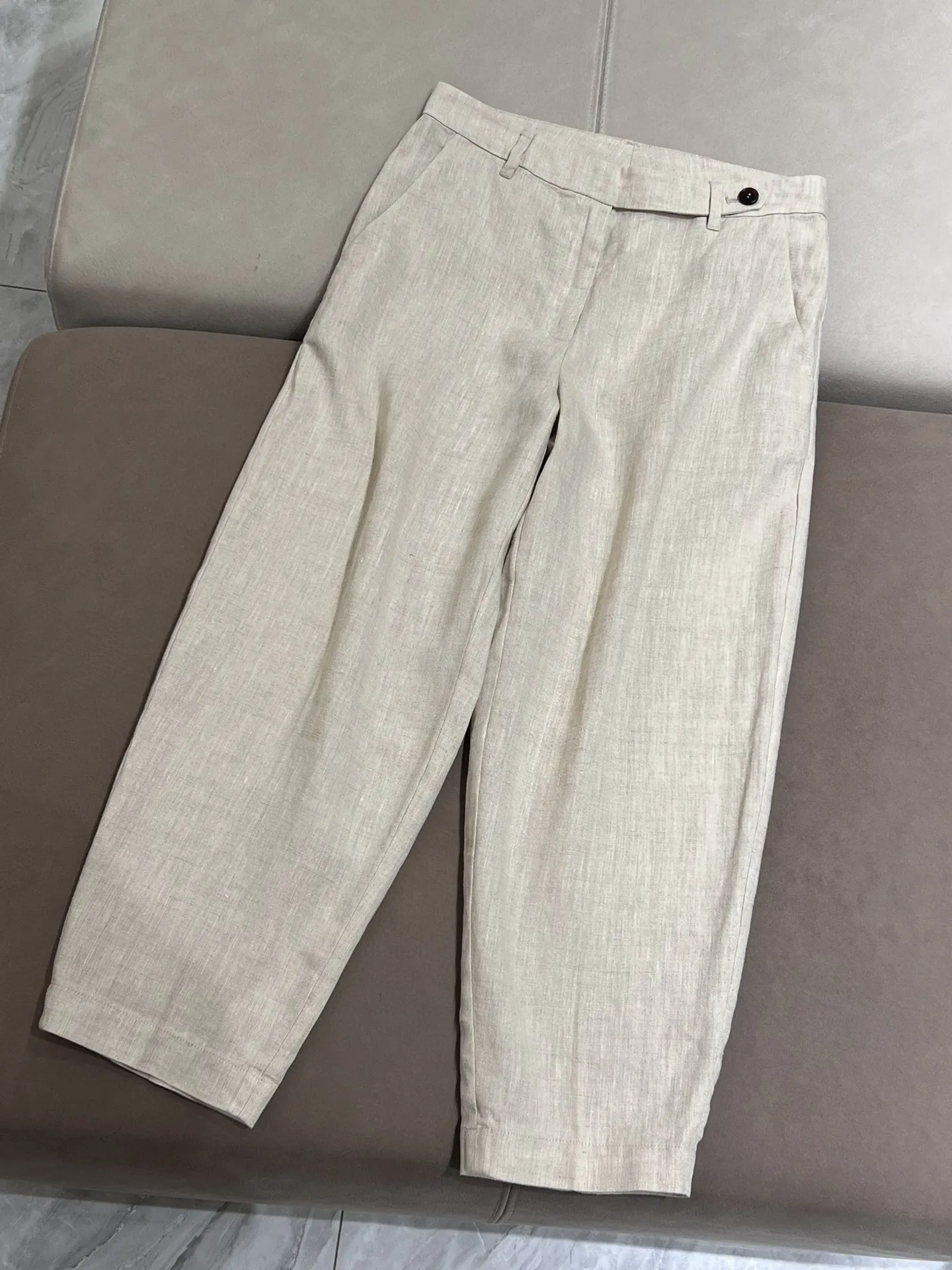 High quality linen curved narrow leg pants