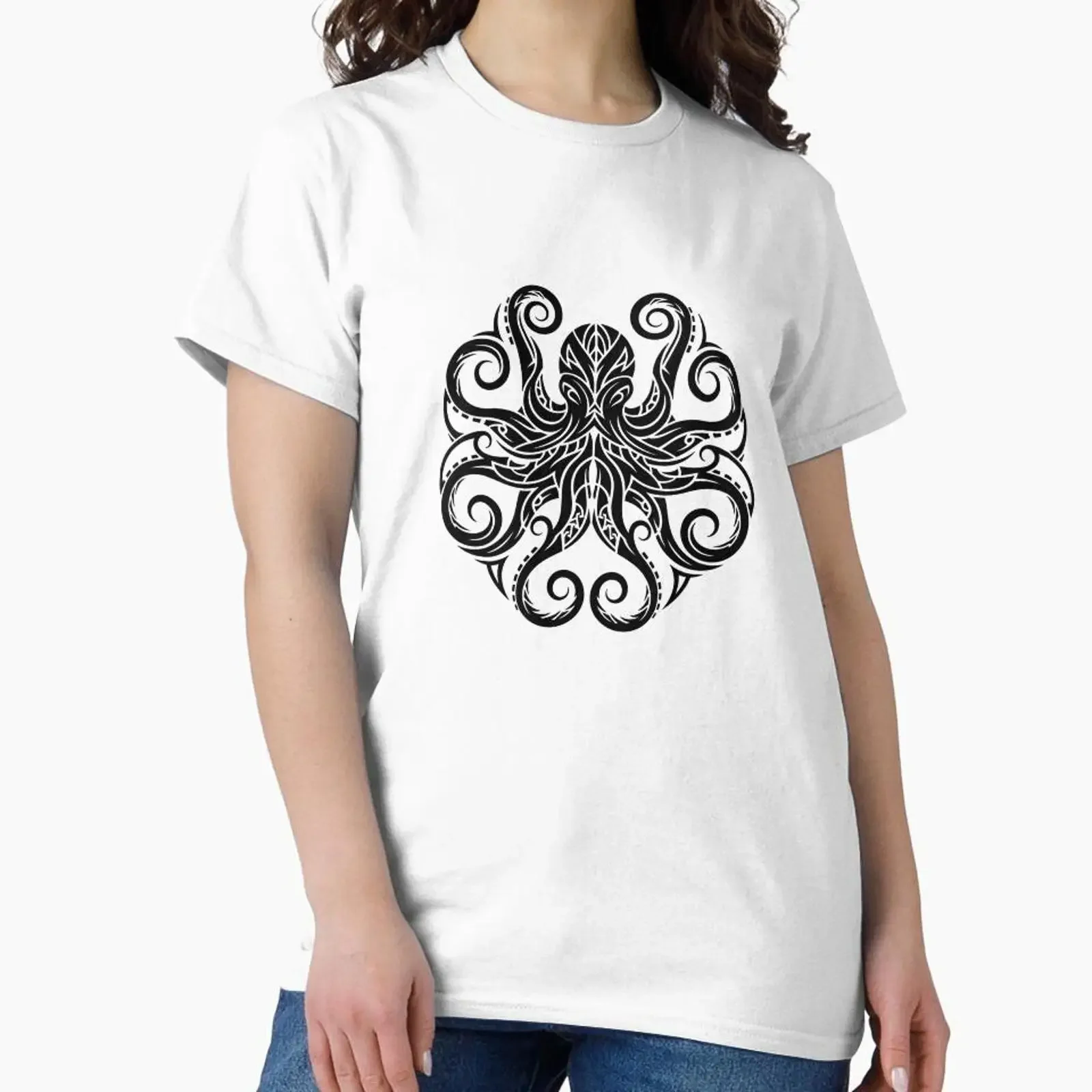 Deep Sea Spirit Mystical Kraken in Minimal Style designed and sold by Fuechse vintage Washed Breathable Versatile Comfortable