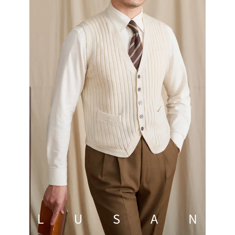

Mr. Lu San, осенне-зимний джентльменский шерстяной трикотаж, жилет с воротником, повседневный короткий кардиган без рукавов, модный мужской