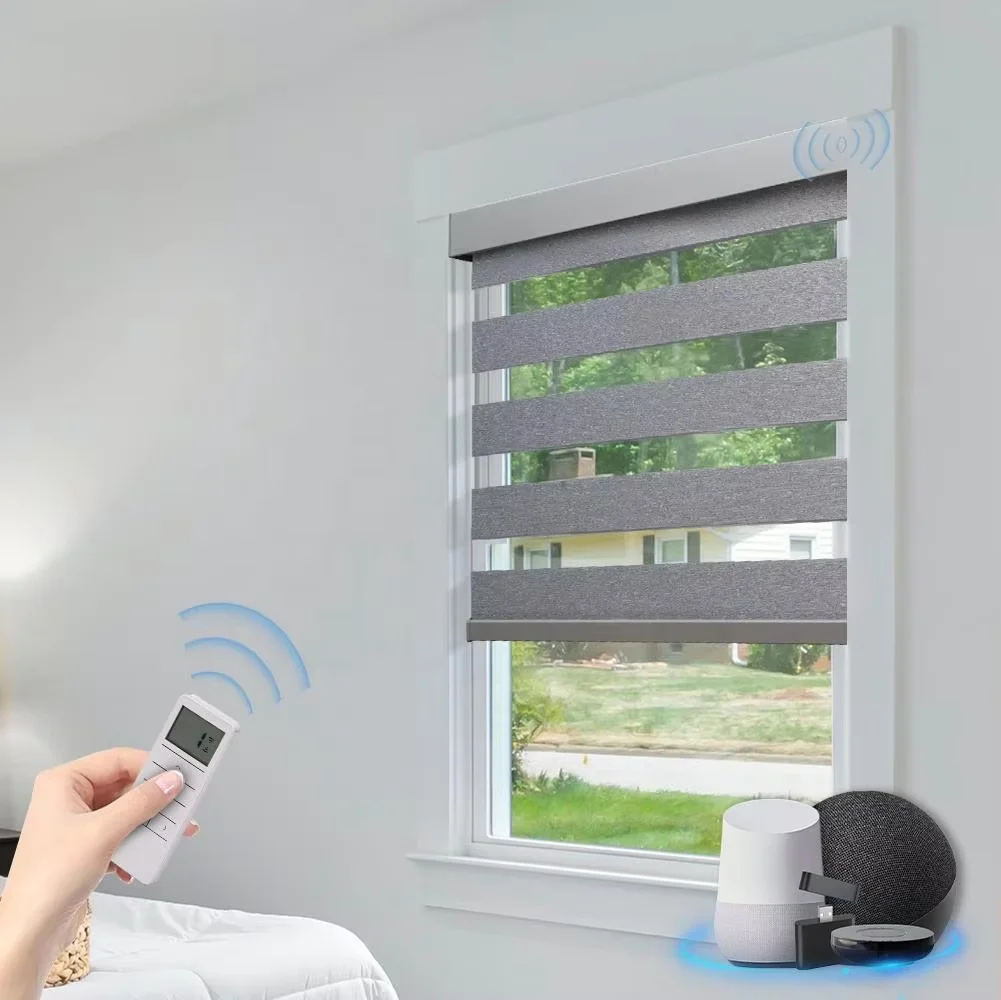 Customized Hot Selling Automatic Remote Voice Control Connect Wifi Google Zebra Blinds For Window