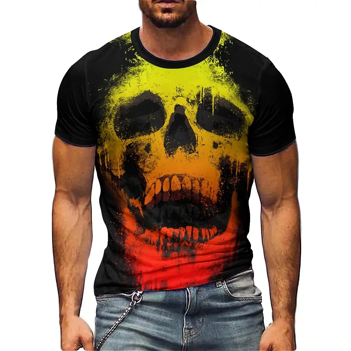 

featuring loose-fitting prints on men's and women's short-sleeved shirts and are suitable for plus-size tops.