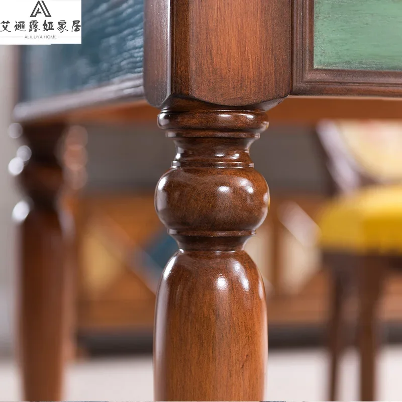 American Country Solid Wood Small Apartment Home Mediterranean Living Room Multi-Functional Rectangular Dining Table