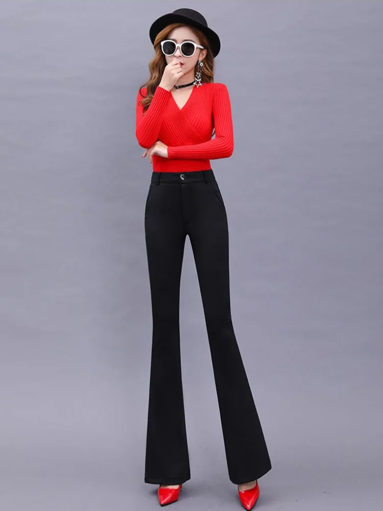 Black Autumn Winter Woman Trousers Slit High Waist Flare Pants for Women Aesthetic One Size Harajuku Original Slacks Cotton 90s